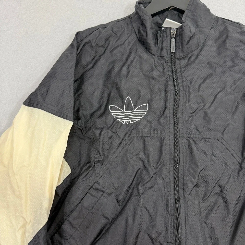 Vintage Adidas Windbreaker Jacket Men's Medium Black Trefoil Logo Full Zip 80s